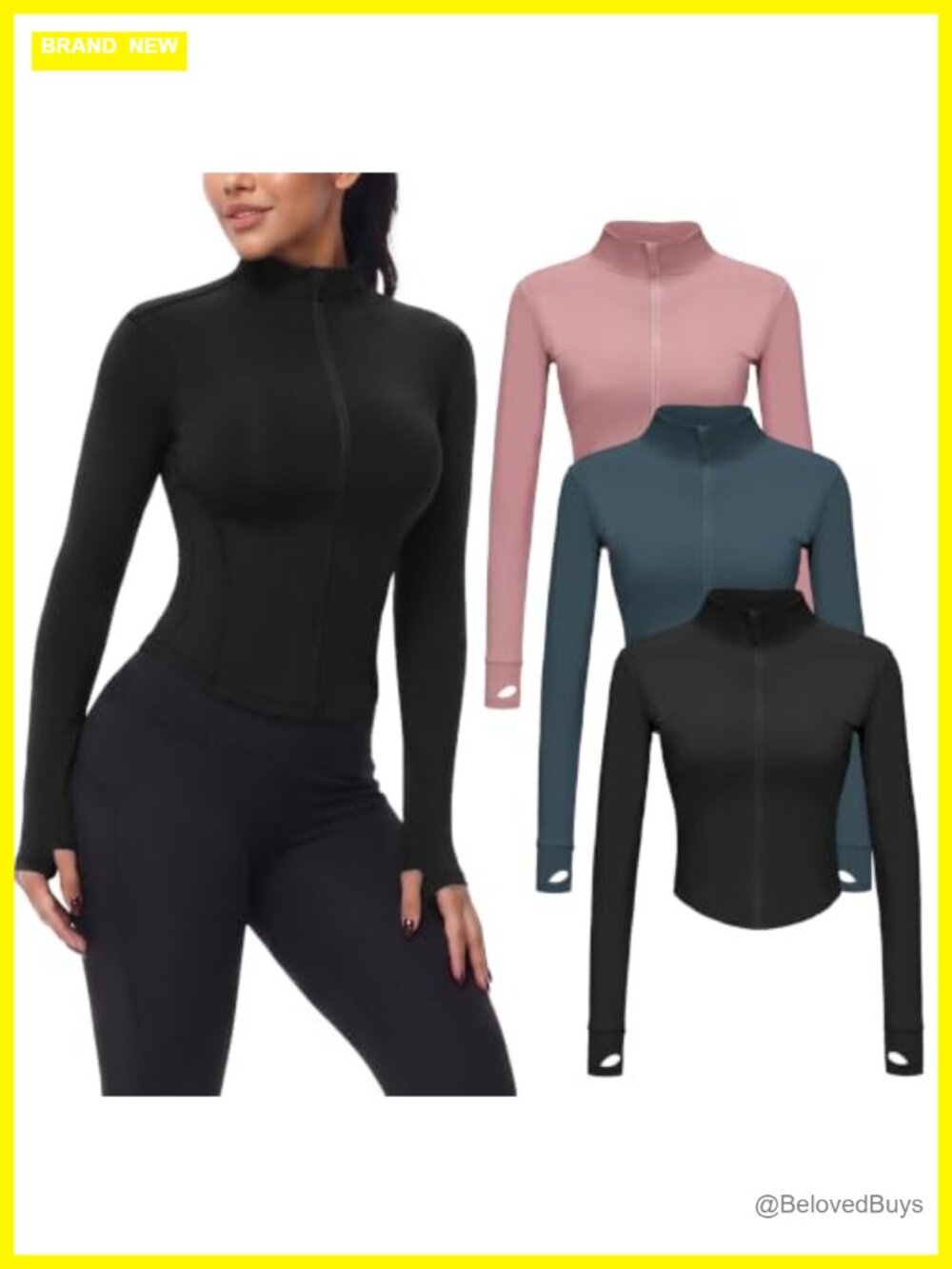 Women's Cropped Full Zip Workout Jacket with Thumb Holes, Stretchy